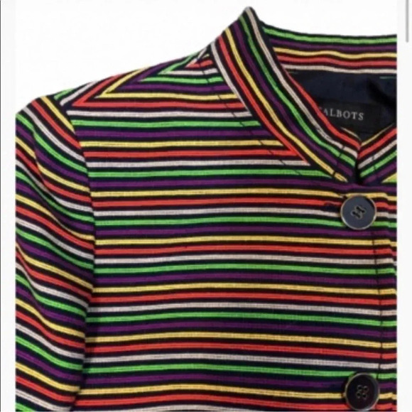 TALBOTS BLAZER COLORFUL YELLOW PURPLE ORANGE RAINBOW STRIPED JACKET. SIZE 6 - Picture 5 of 11